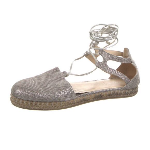 Stuart Weitzman Metallic Sparkle Walk My Way Lace Up Espadrille Sandals Size 9.5 - Picture 1 of 6